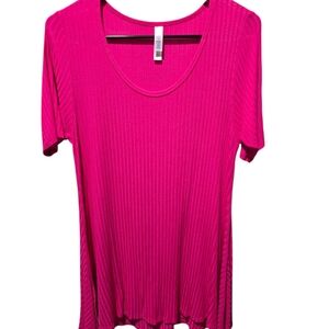 LuLaRoe Ribbed Scoop Neck Short Sleeve Dress - Hot Pink